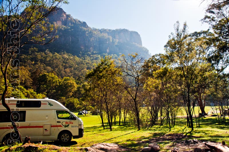 Wollemi NP: Campground von Newnes im Morgenlicht