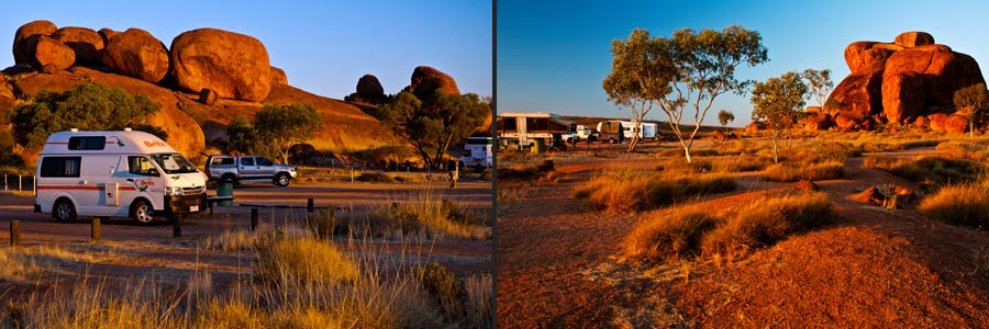 Devils Marbles (Karlu Karlu oder Teufelsmurmeln), 
  Camp bei Sonnenaufgang