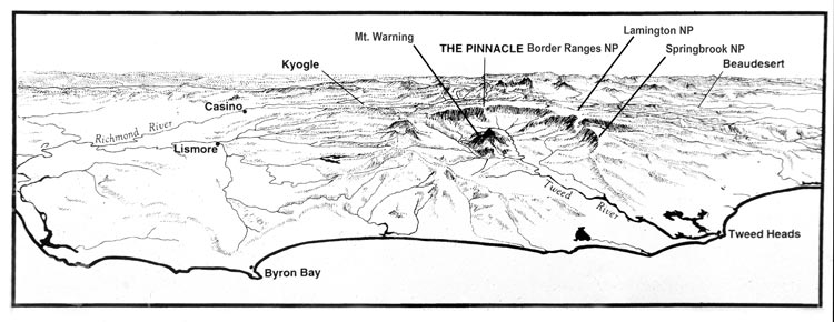 Die Caldera des Tweed Vulkans (nach einer Tafel im Border Ranges NP, verändert)